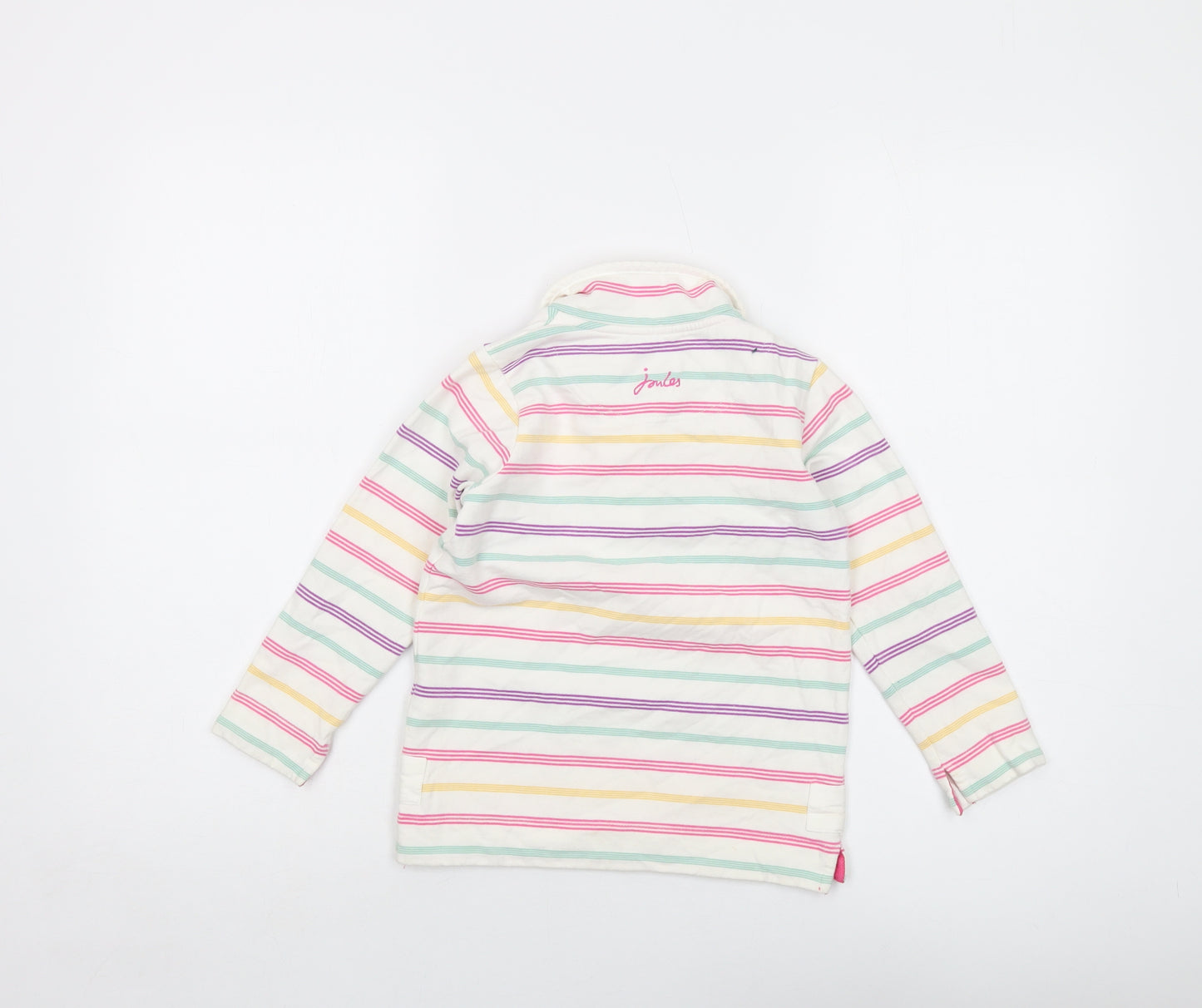 Jpules Girls White Striped Cotton Pullover Sweatshirt Size 6 Years Button