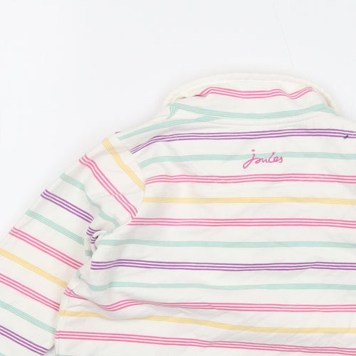 Jpules Girls White Striped Cotton Pullover Sweatshirt Size 6 Years Button