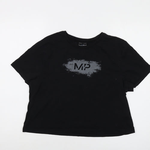 Myprotein Womens Black Cotton Cropped T-Shirt Size L Crew Neck