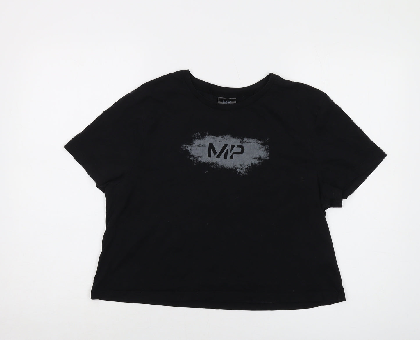 Myprotein Womens Black Cotton Cropped T-Shirt Size L Crew Neck