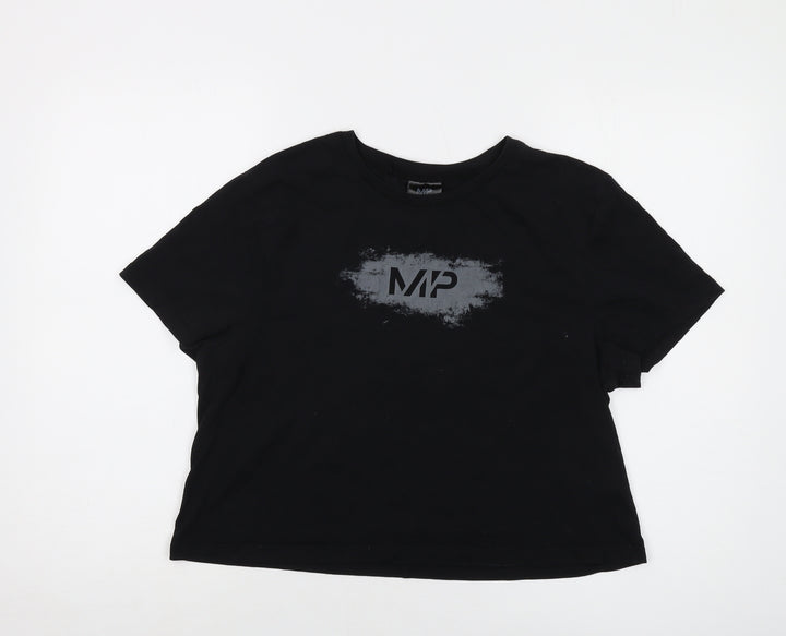 Myprotein Womens Black Cotton Cropped T-Shirt Size L Crew Neck