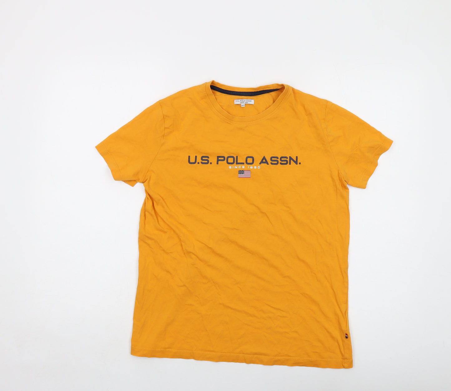 US Polo Assn. Boys Yellow Cotton Basic T-Shirt Size 14-15 Years Crew Neck Pullover