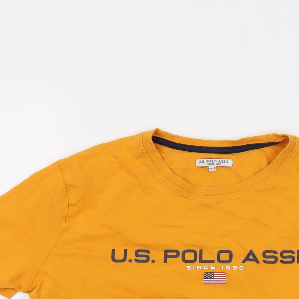 US Polo Assn. Boys Yellow Cotton Basic T-Shirt Size 14-15 Years Crew Neck Pullover