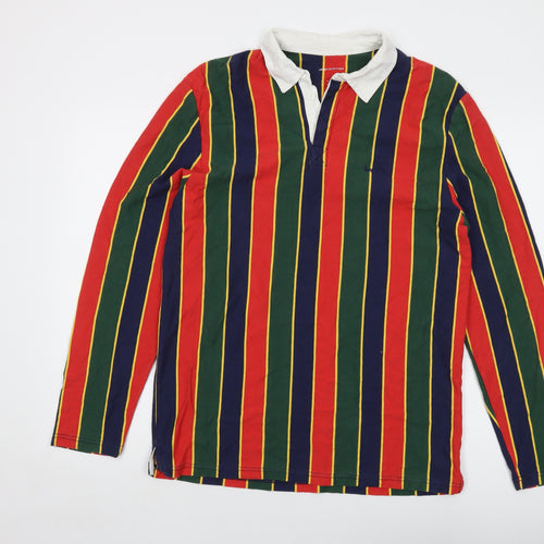 Urban Outfitters Mens Multicoloured Striped Cotton Polo Size L Collared Button