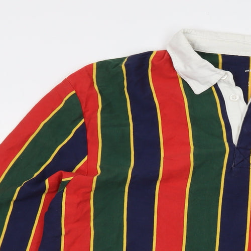 Urban Outfitters Mens Multicoloured Striped Cotton Polo Size L Collared Button