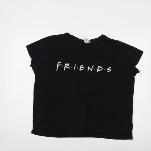Friends Womens Black Cotton Basic T-Shirt Size XL Round Neck