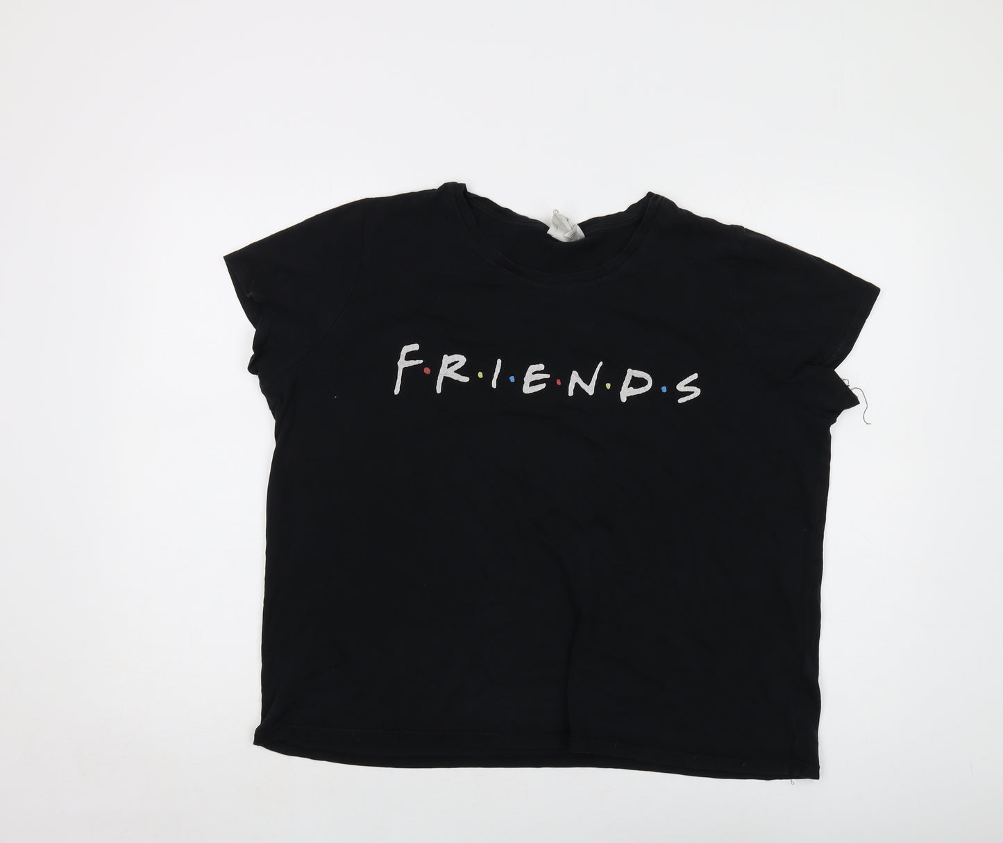 Friends Womens Black Cotton Basic T-Shirt Size XL Round Neck