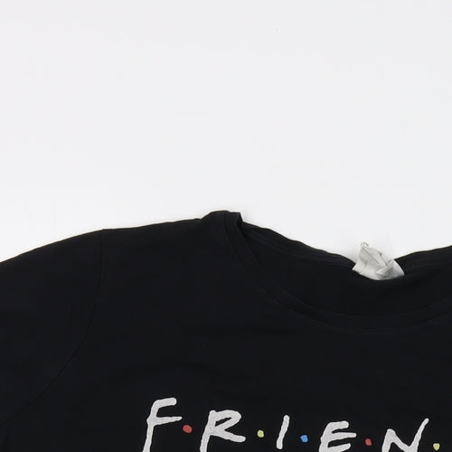 Friends Womens Black Cotton Basic T-Shirt Size XL Round Neck