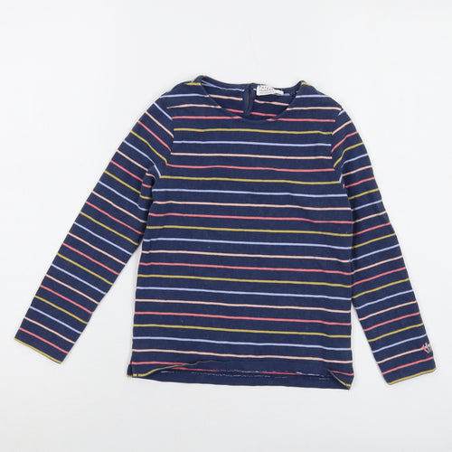 Fat Face Girls Multicoloured Striped Cotton Basic T-Shirt Size 5-6 Years Crew Neck Button