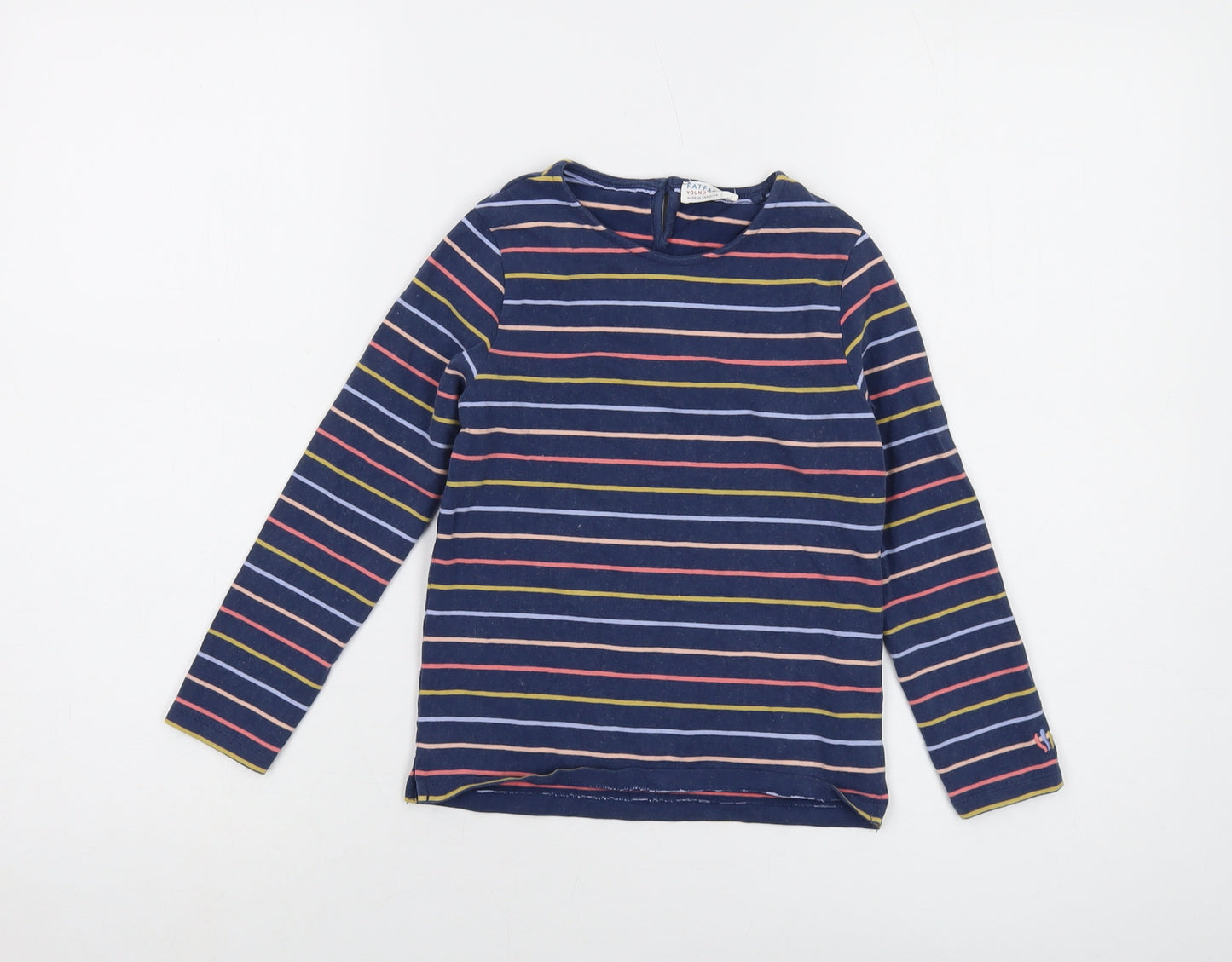 Fat Face Girls Multicoloured Striped Cotton Basic T-Shirt Size 5-6 Years Crew Neck Button