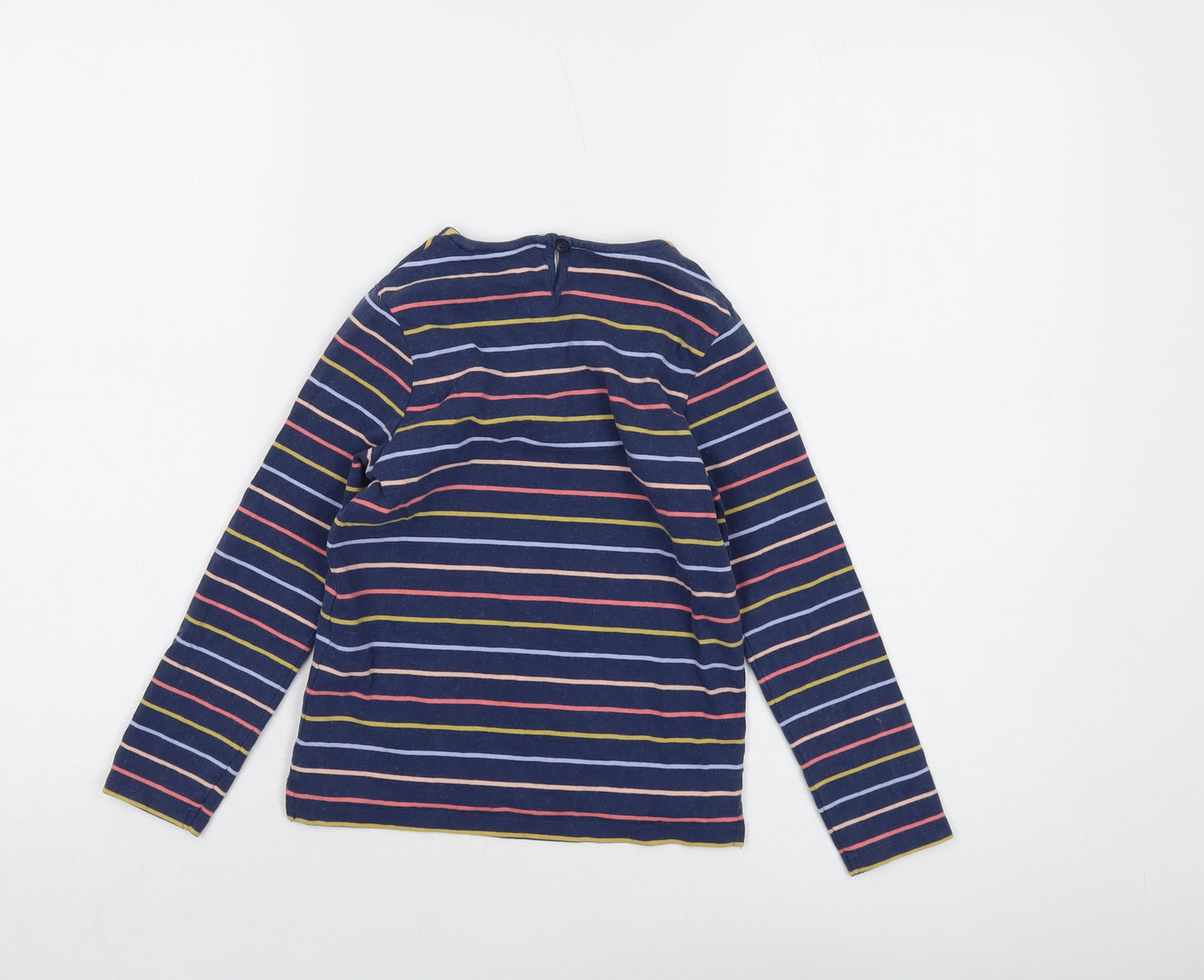 Fat Face Girls Multicoloured Striped Cotton Basic T-Shirt Size 5-6 Years Crew Neck Button