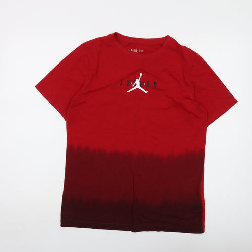 Jordan Boys Red Cotton Basic T-Shirt Size 13-14 Years Crew Neck Pullover