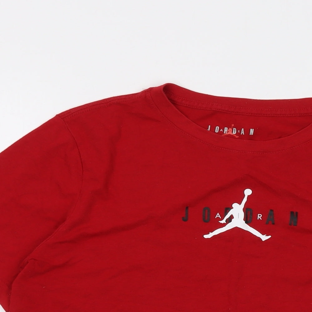 Jordan Boys Red Cotton Basic T-Shirt Size 13-14 Years Crew Neck Pullover