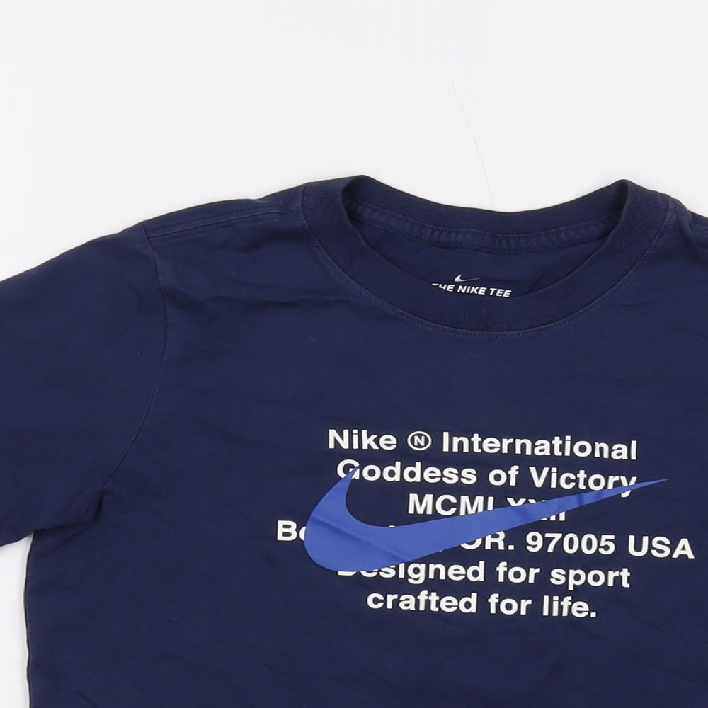 Nike Boys Blue Cotton Basic T-Shirt Size 9-10 Years Crew Neck Pullover