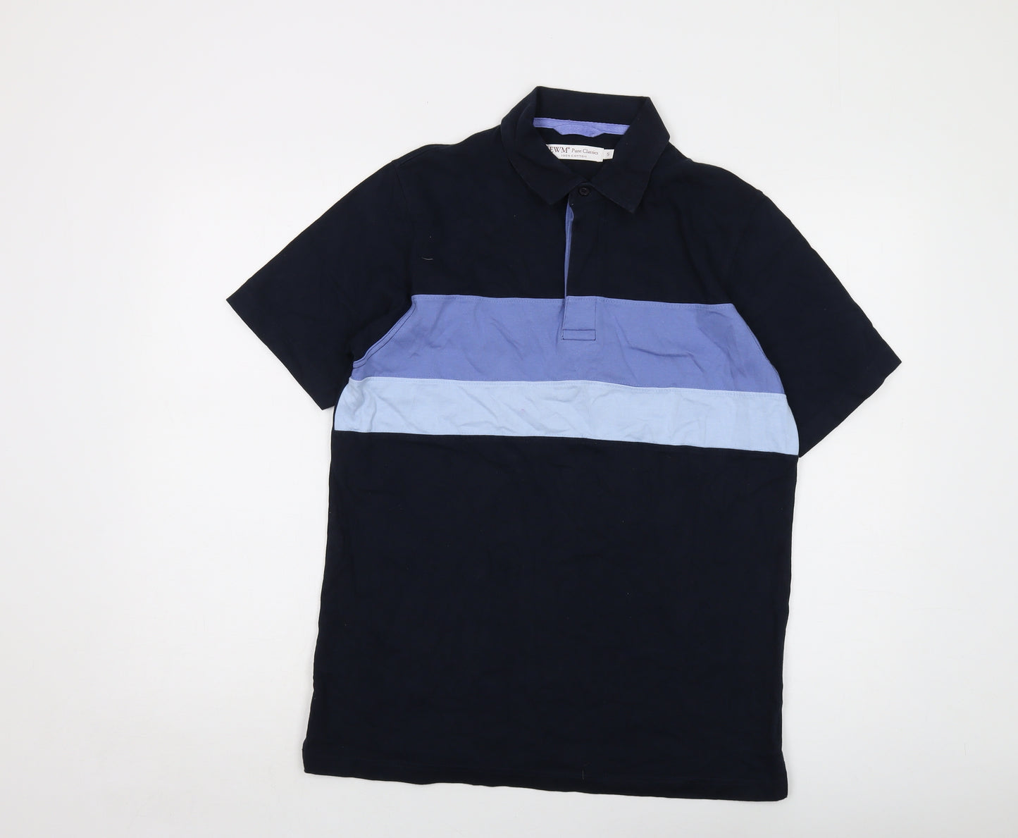 EWM Mens Blue Cotton Polo Size S Collared Button