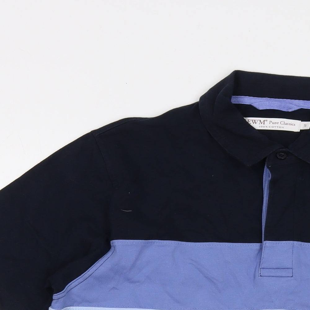 EWM Mens Blue Cotton Polo Size S Collared Button