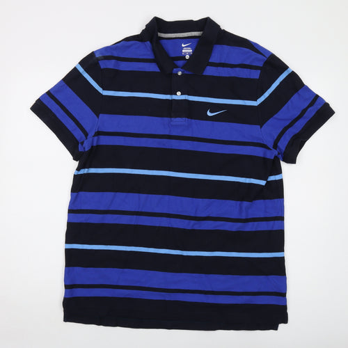 Nike Mens Blue Striped Cotton Polo Size XL Collared Button