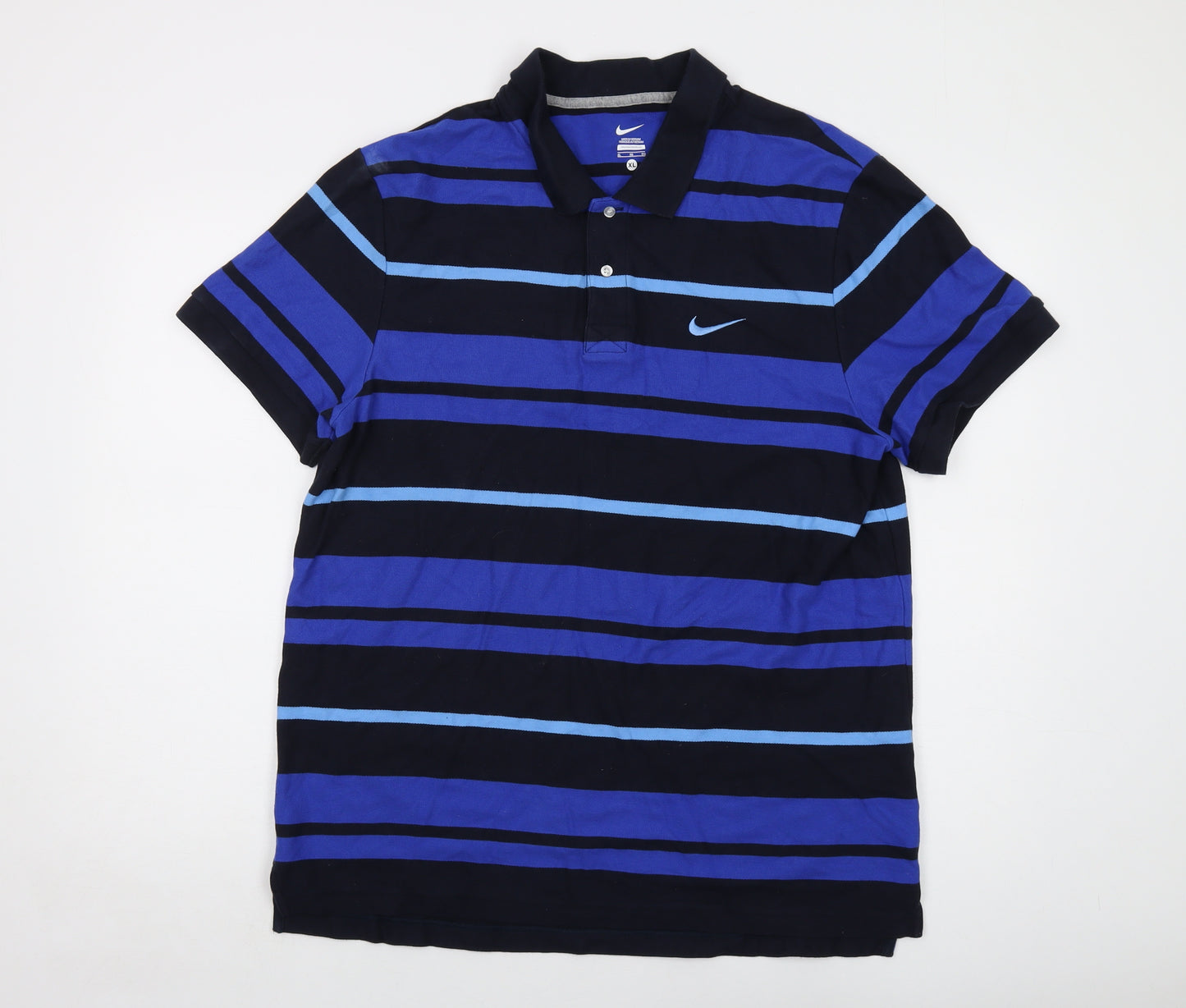 Nike Mens Blue Striped Cotton Polo Size XL Collared Button