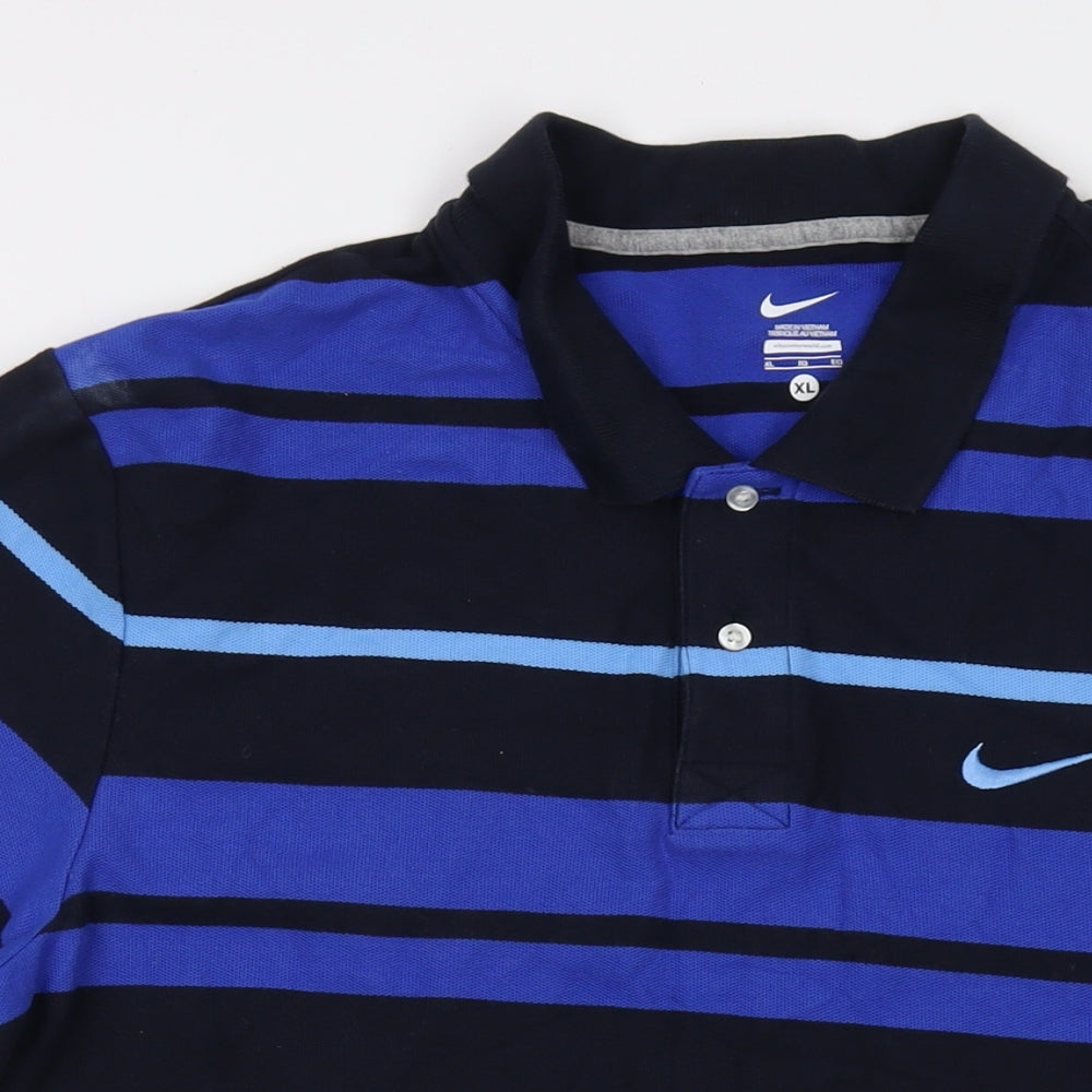 Nike Mens Blue Striped Cotton Polo Size XL Collared Button