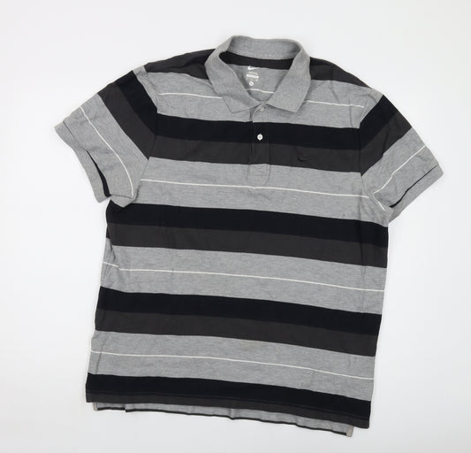 Nike Mens Grey Striped Cotton Polo Size XL Collared Button