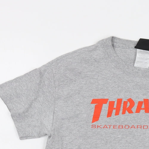 Thrasher Mens Grey Cotton T-Shirt Size S Crew Neck