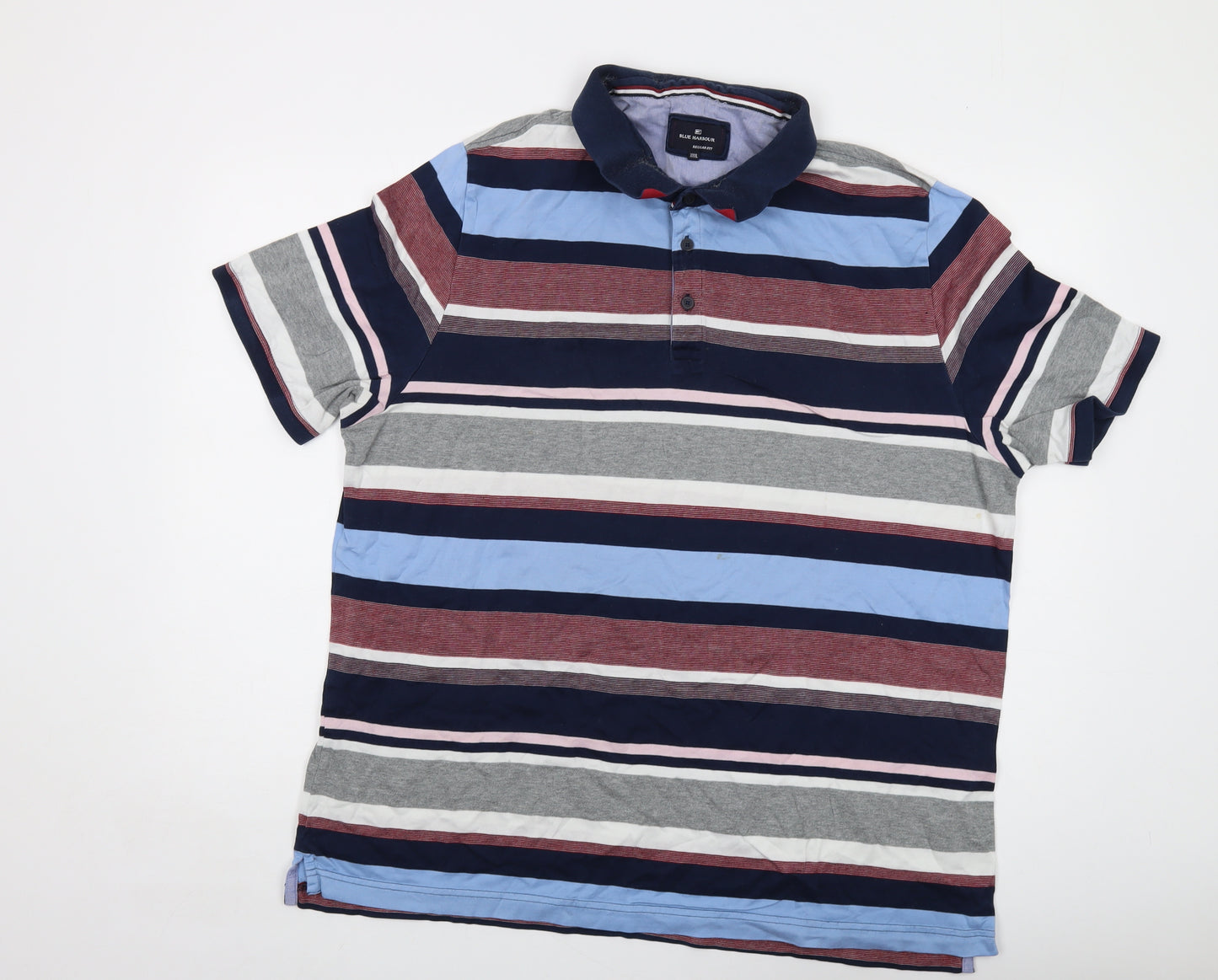 Blue Harbour Mens Multicoloured Striped Cotton Polo Size 3XL Collared Button