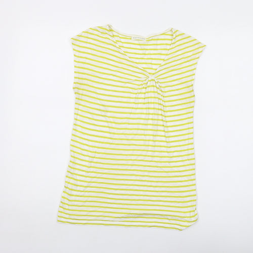 Whistles Womens Yellow Striped Viscose Basic T-Shirt Size 10 V-Neck