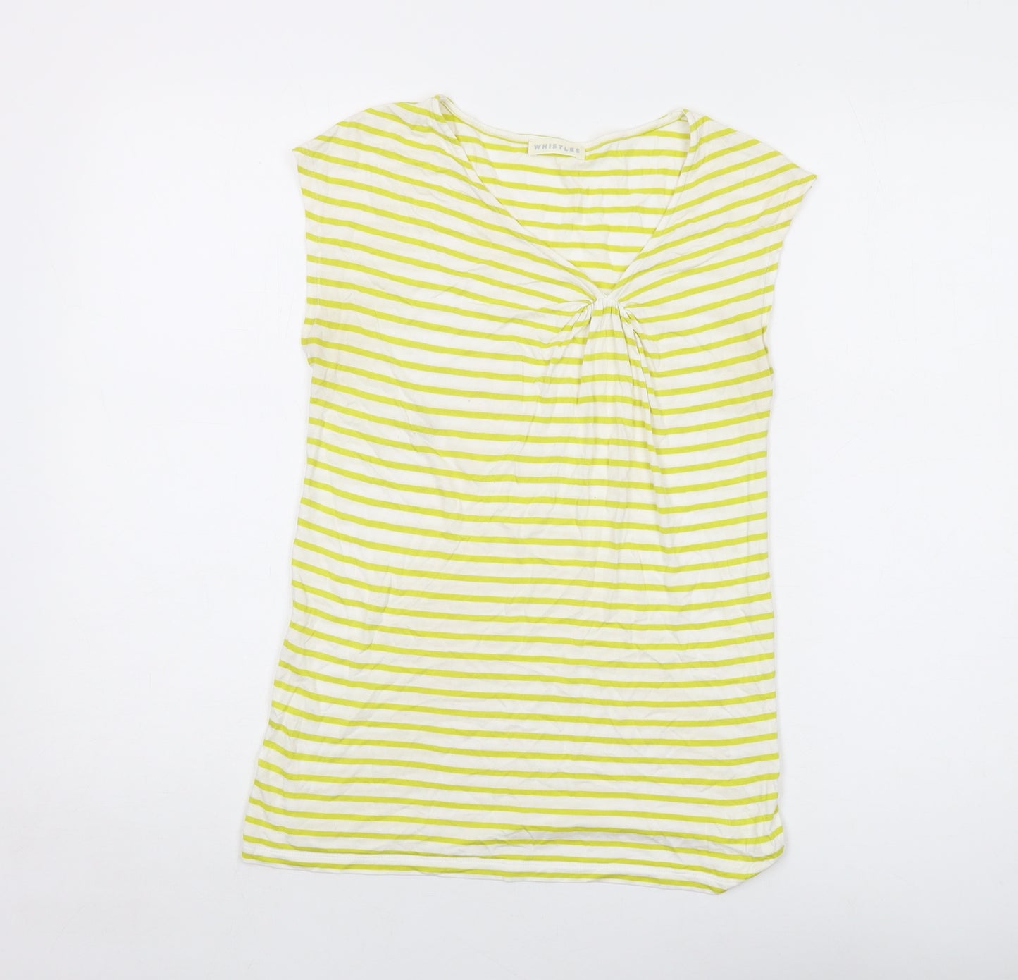 Whistles Womens Yellow Striped Viscose Basic T-Shirt Size 10 V-Neck