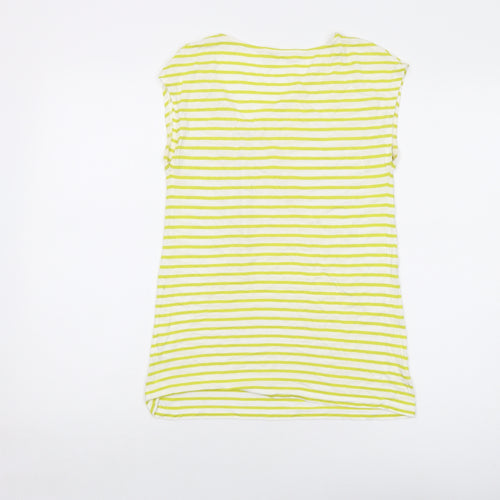Whistles Womens Yellow Striped Viscose Basic T-Shirt Size 10 V-Neck