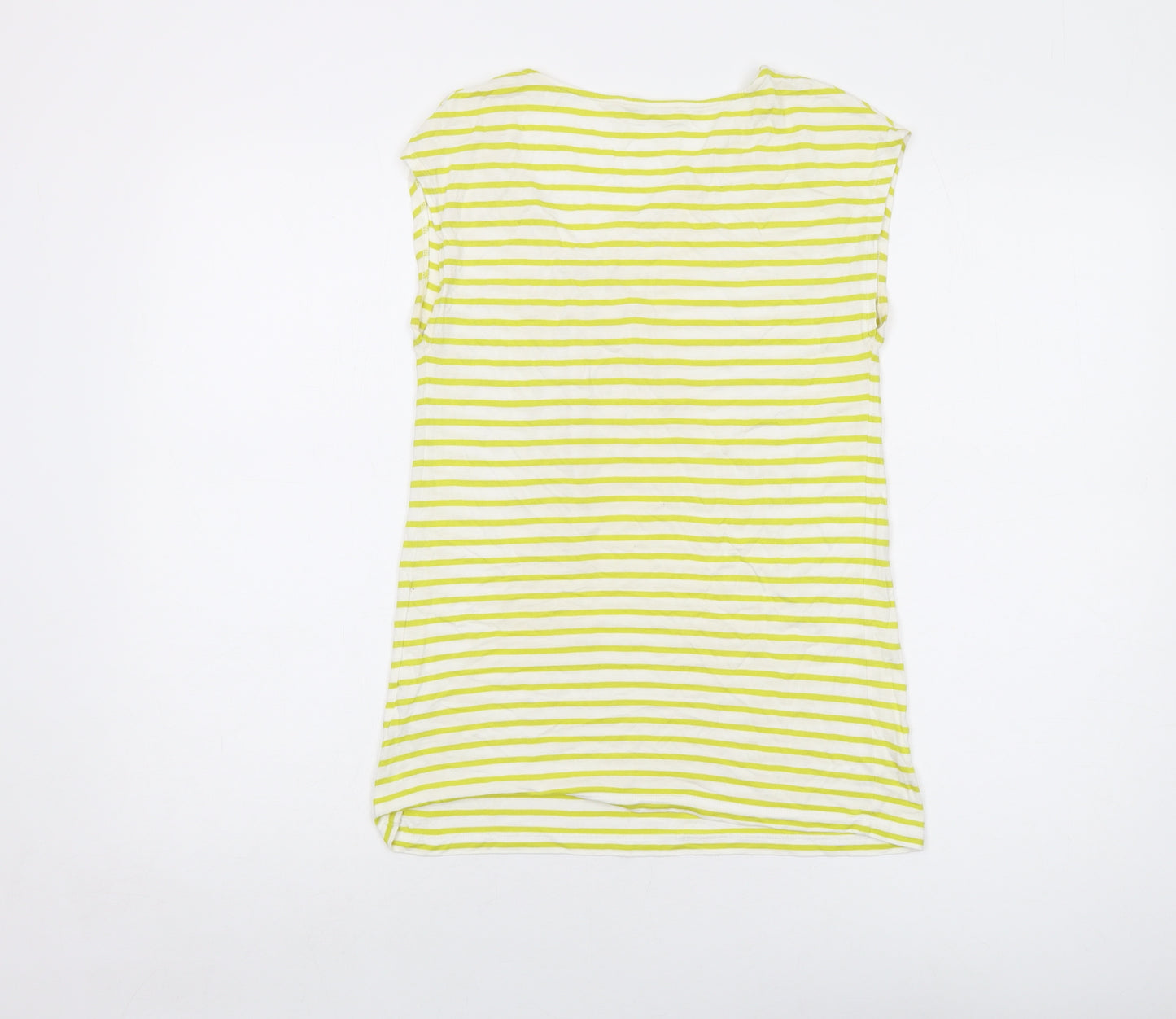 Whistles Womens Yellow Striped Viscose Basic T-Shirt Size 10 V-Neck