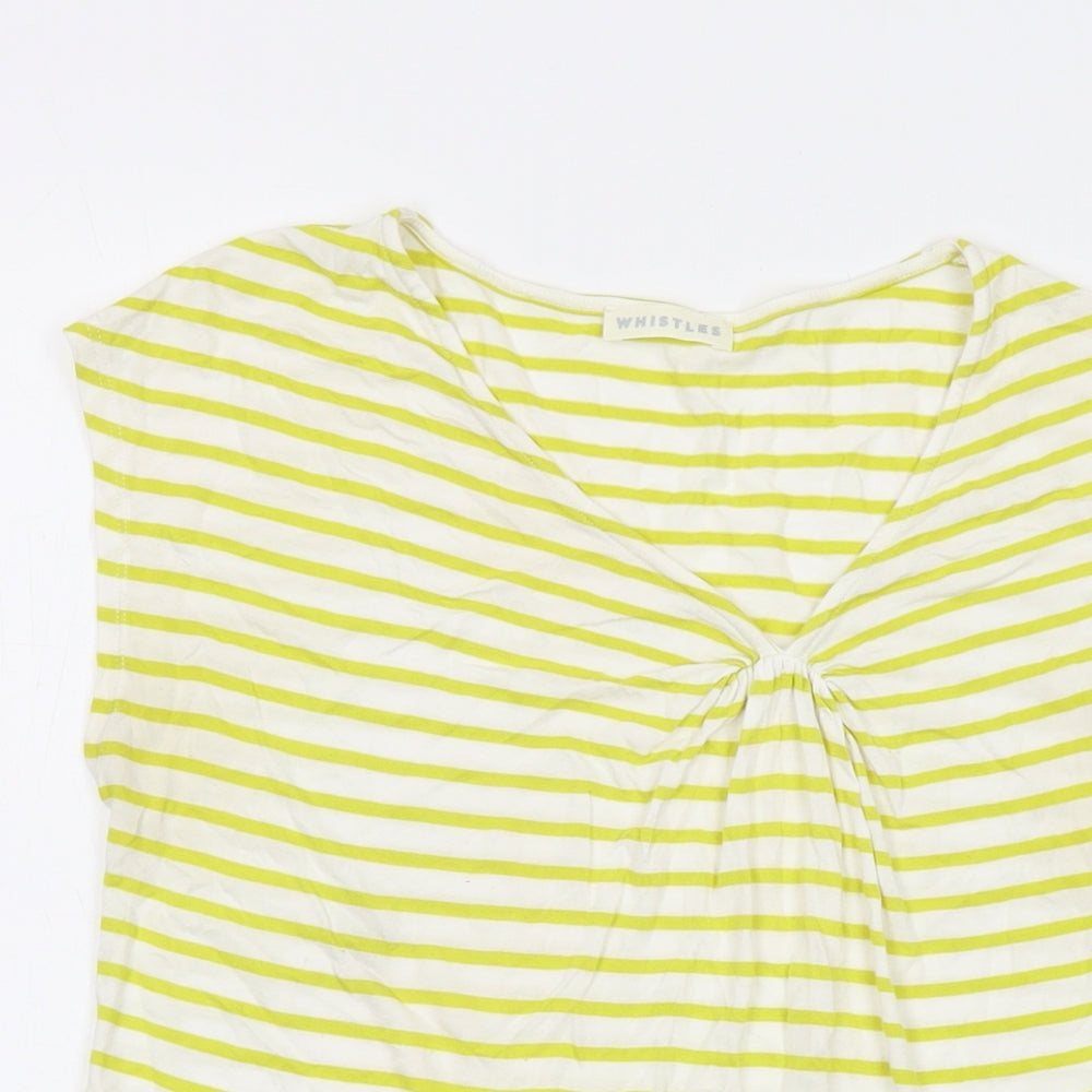 Whistles Womens Yellow Striped Viscose Basic T-Shirt Size 10 V-Neck