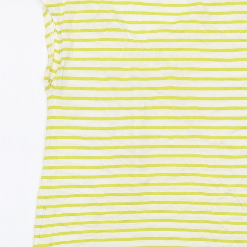 Whistles Womens Yellow Striped Viscose Basic T-Shirt Size 10 V-Neck