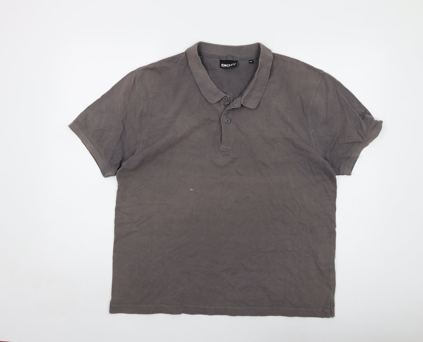 DKNY Mens Grey Cotton Polo Size 2XL Collared Button