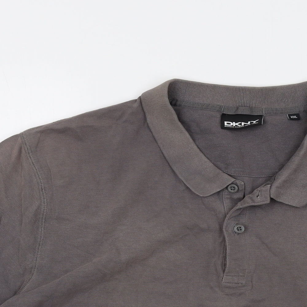 DKNY Mens Grey Cotton Polo Size 2XL Collared Button