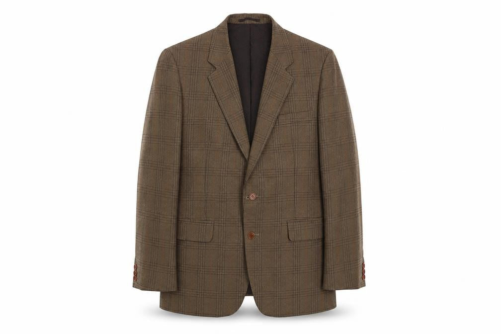 Front view of Hodges men’s green plaid polyester jacket suit jacket, size 42, regular