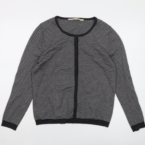 Gradeur Womens Grey Round Neck Striped Viscose Cardigan Jumper Size 14