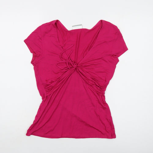 Wallis Womens Pink Viscose Basic T-Shirt Size 12 V-Neck