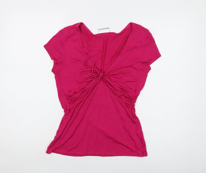 Wallis Womens Pink Viscose Basic T-Shirt Size 12 V-Neck