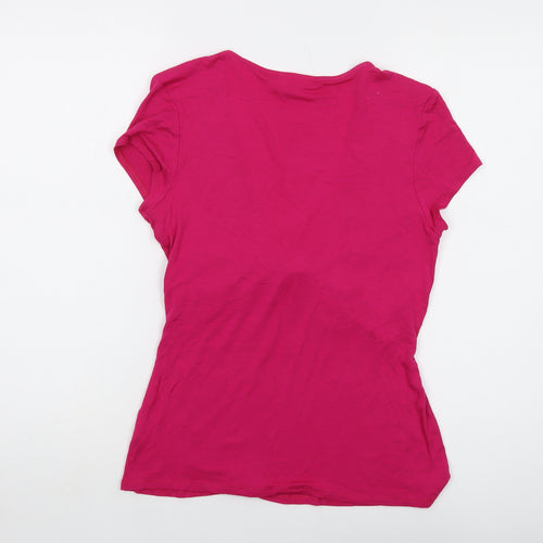 Wallis Womens Pink Viscose Basic T-Shirt Size 12 V-Neck