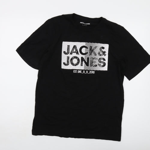 JACK & JONES Mens Black Cotton T-Shirt Size M Crew Neck