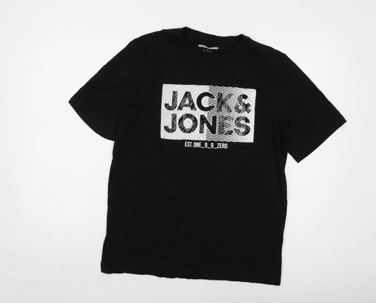 JACK & JONES Mens Black Cotton T-Shirt Size M Crew Neck