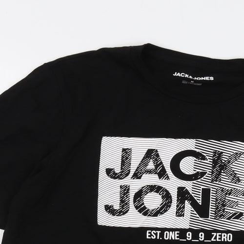 JACK & JONES Mens Black Cotton T-Shirt Size M Crew Neck