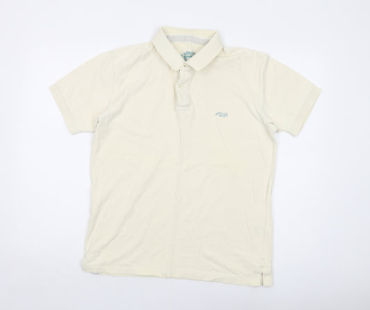 Blue Harbour Mens Ivory Cotton Polo Size M Collared Button - Vintage