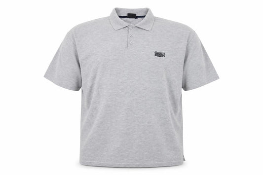 Front view of Lonsdale men’s grey polyester polo, size 2XL, collared button