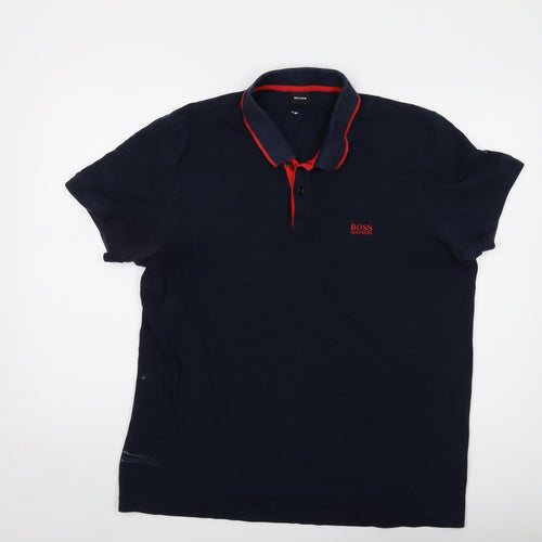 Boss Mens Blue Cotton Polo Size 2XL Collared Button