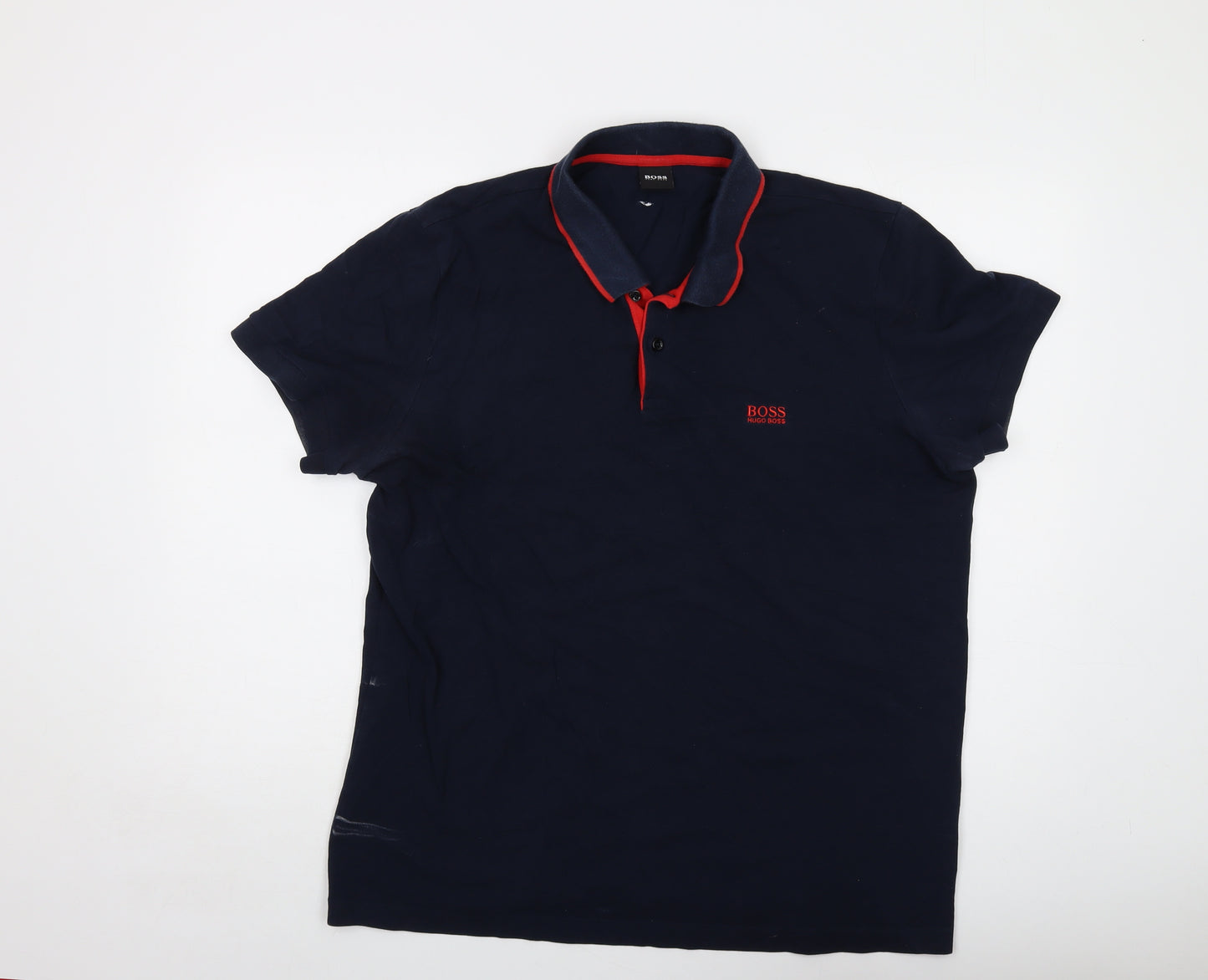 Boss Mens Blue Cotton Polo Size 2XL Collared Button