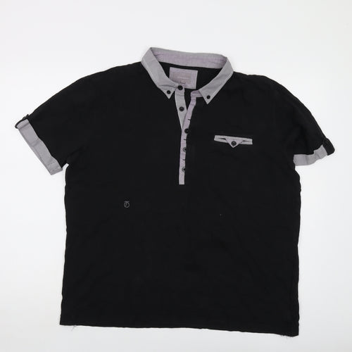 Peter Werth Mens Black Cotton Polo Size 2XL Collared Button