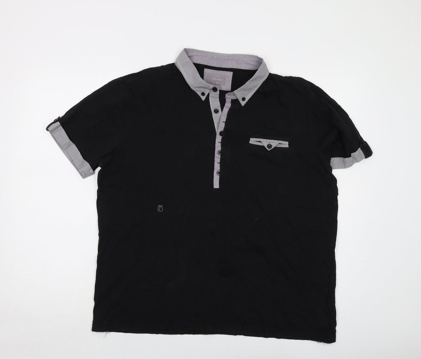 Peter Werth Mens Black Cotton Polo Size 2XL Collared Button