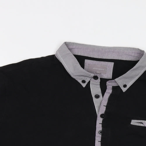 Peter Werth Mens Black Cotton Polo Size 2XL Collared Button