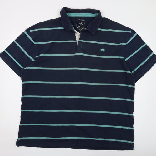 Racing Bull Mens Blue Striped Cotton Polo Size 3XL Collared Button